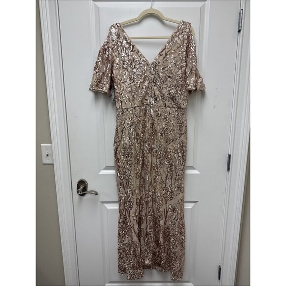 Alex Evenings Womens Size 14 Cream Gold Sequin Embellished Cocktail Formal Dress - Picture 7 of 12